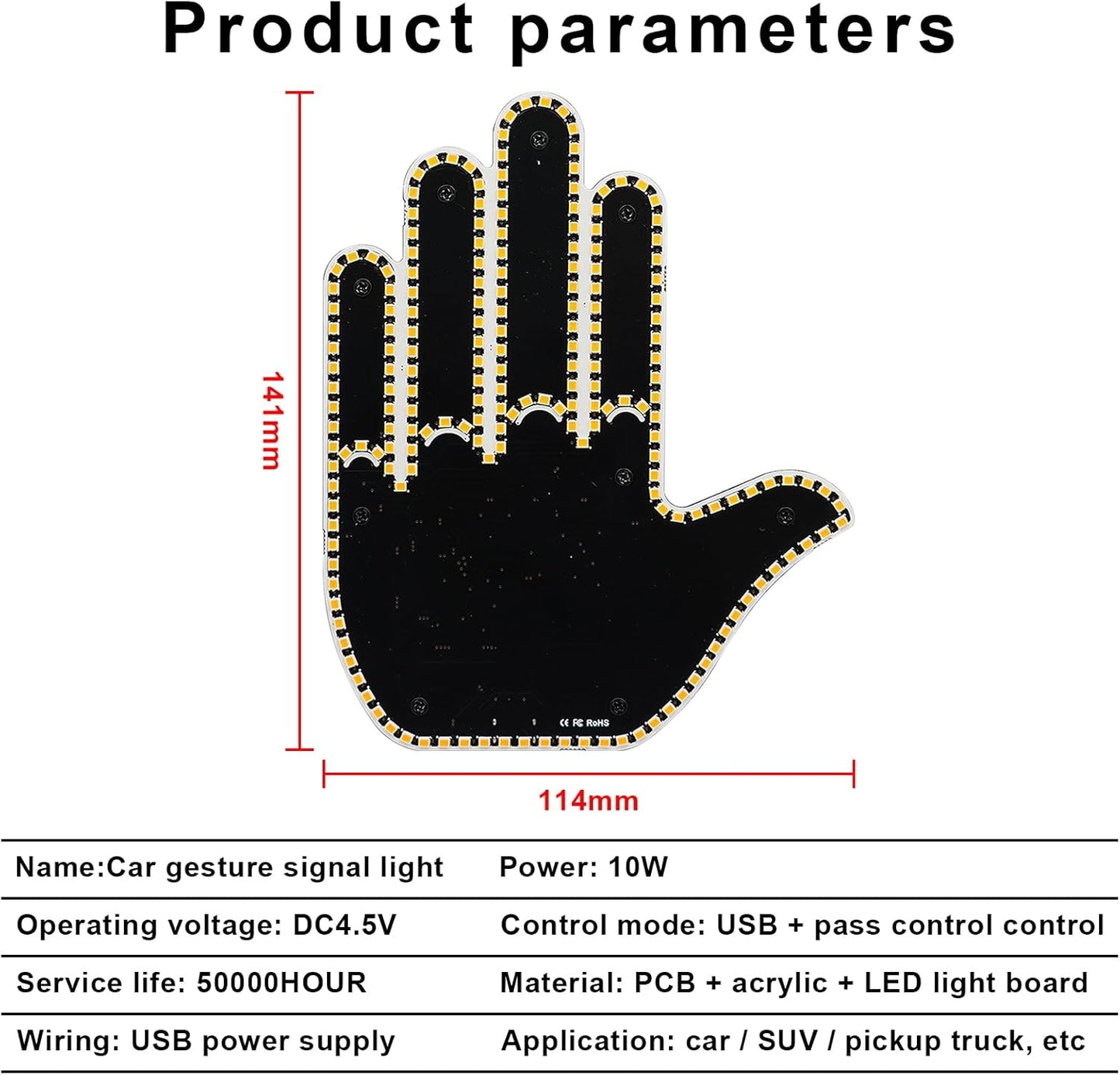 LED Signal Strip for Cars – Palm & Finger Gestures with Remote