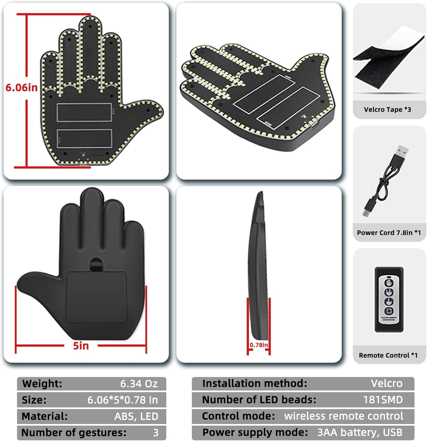 LED Signal Strip for Cars – Palm & Finger Gestures with Remote
